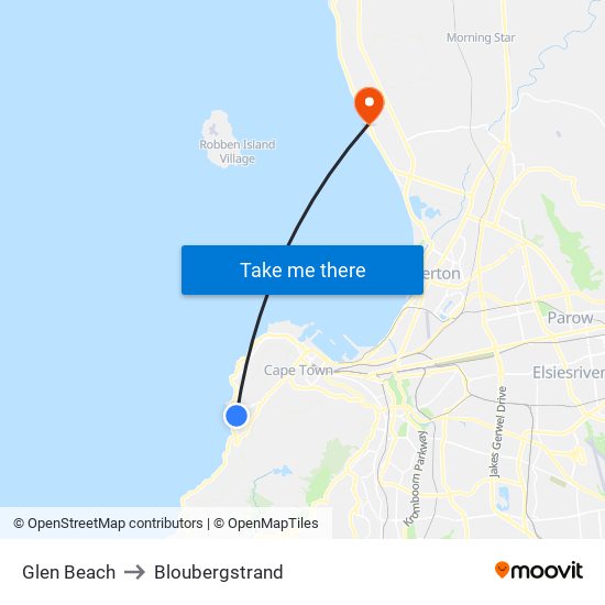 Glen Beach to Bloubergstrand map