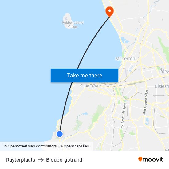 Ruyterplaats to Bloubergstrand map