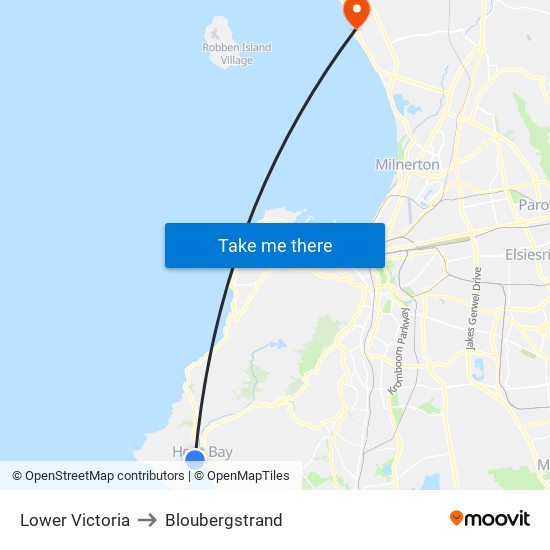 Lower Victoria to Bloubergstrand map