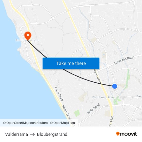 Valderrama to Bloubergstrand map