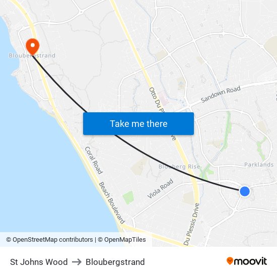 St Johns Wood to Bloubergstrand map