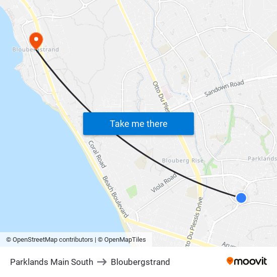 Parklands Main South to Bloubergstrand map