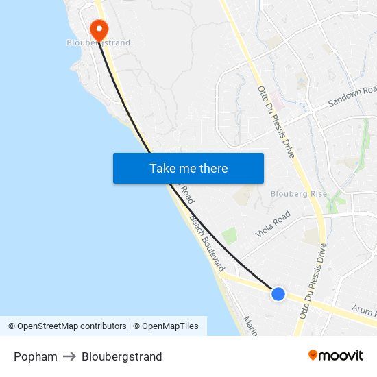 Popham to Bloubergstrand map