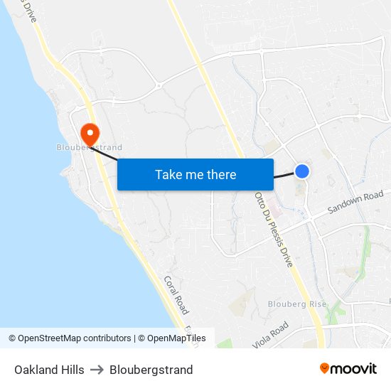 Oakland Hills to Bloubergstrand map
