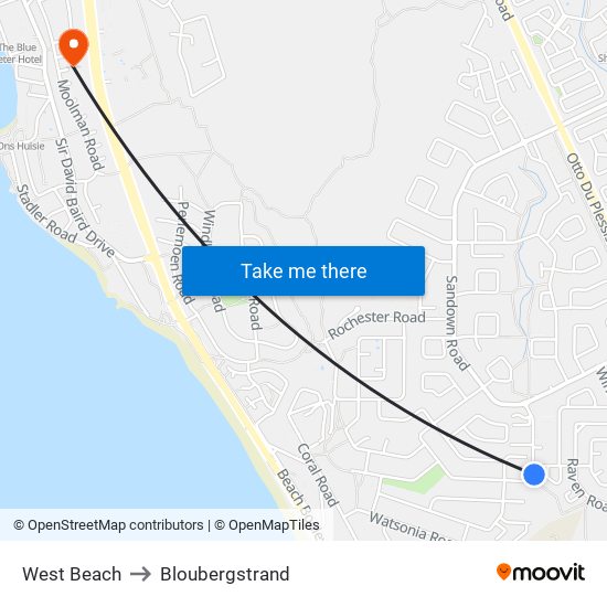 West Beach to Bloubergstrand map