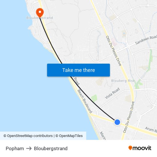 Popham to Bloubergstrand map