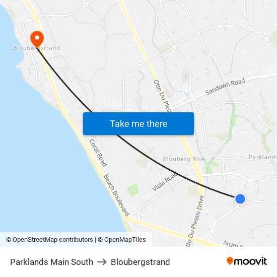 Parklands Main South to Bloubergstrand map