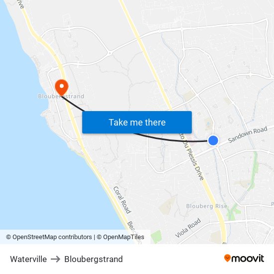Waterville to Bloubergstrand map