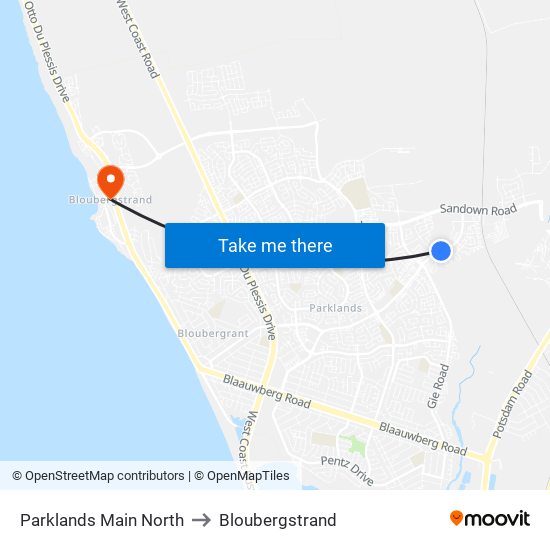 Parklands Main North to Bloubergstrand map