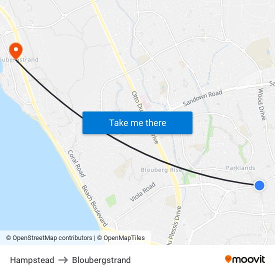 Hampstead to Bloubergstrand map