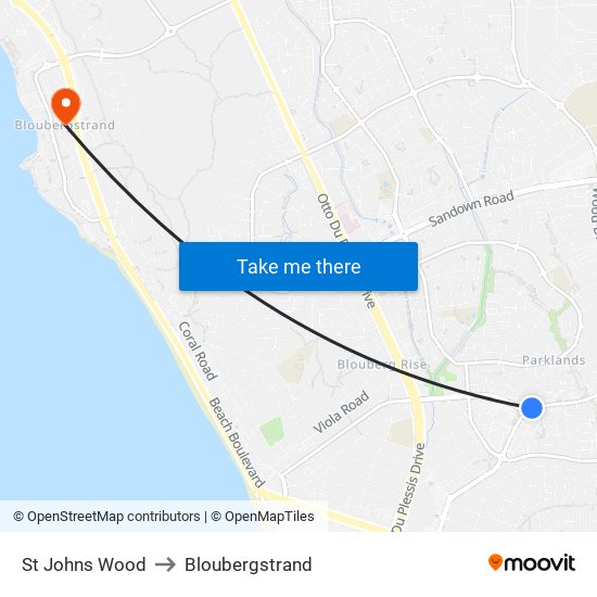 St Johns Wood to Bloubergstrand map