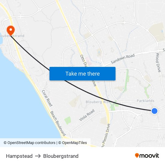 Hampstead to Bloubergstrand map