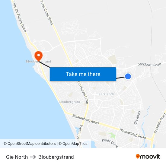 Gie North to Bloubergstrand map