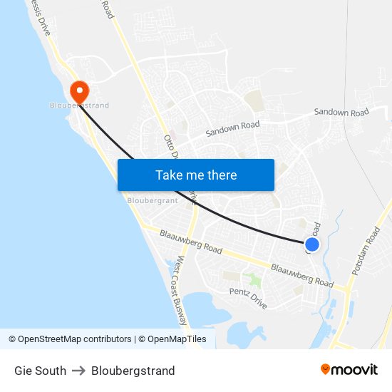 Gie South to Bloubergstrand map