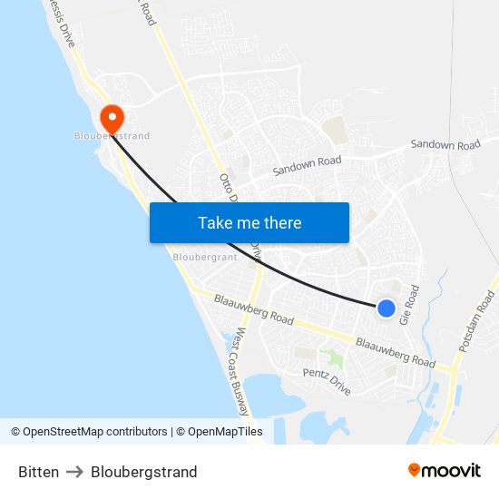 Bitten to Bloubergstrand map