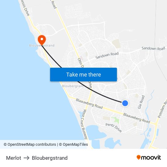 Merlot to Bloubergstrand map