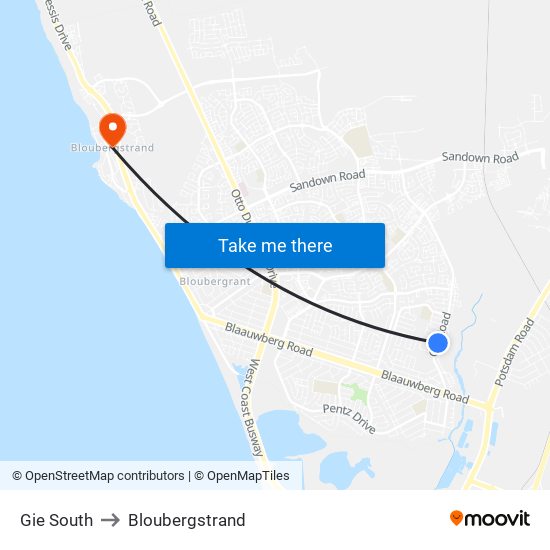 Gie South to Bloubergstrand map