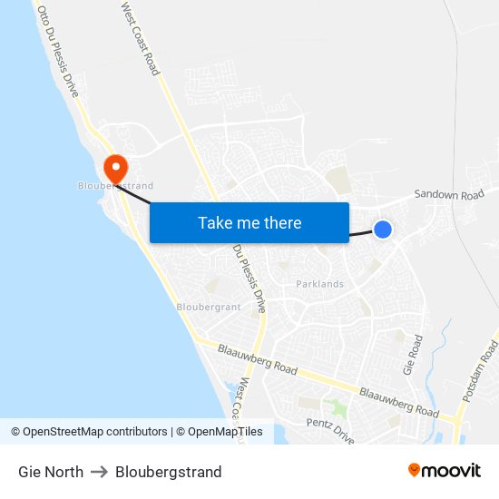 Gie North to Bloubergstrand map