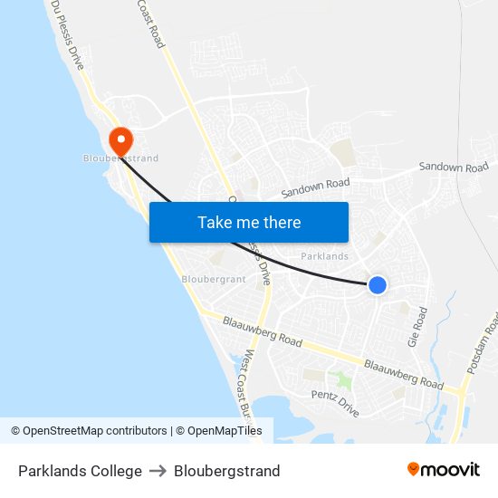 Parklands College to Bloubergstrand map