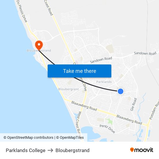 Parklands College to Bloubergstrand map
