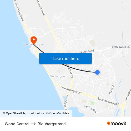 Wood Central to Bloubergstrand map