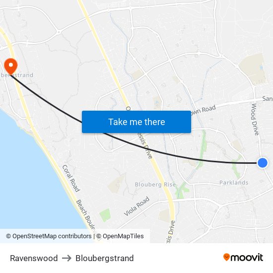 Ravenswood to Bloubergstrand map