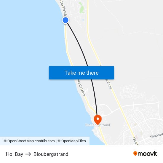 Hol Bay to Bloubergstrand map