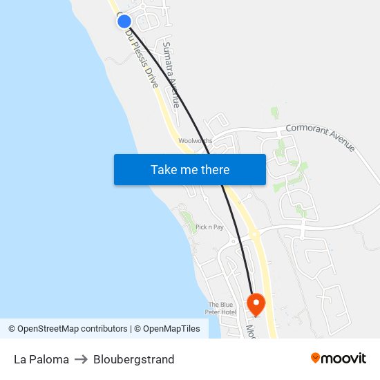 La Paloma to Bloubergstrand map