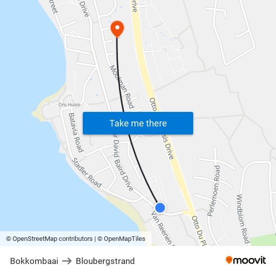 Bokkombaai to Bloubergstrand map