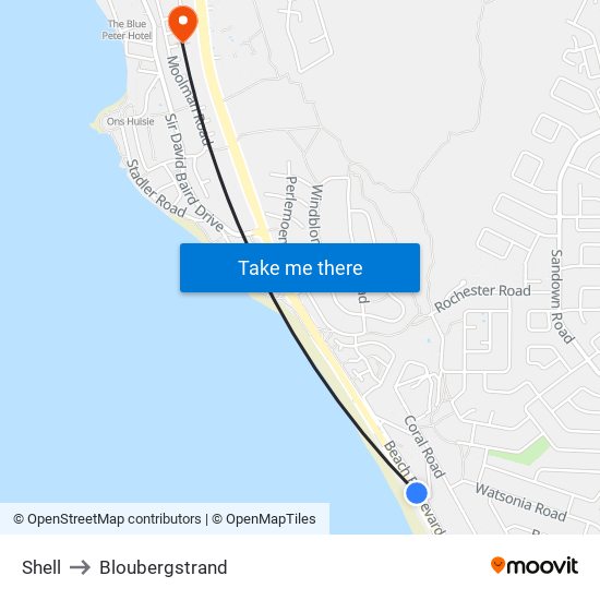 Shell to Bloubergstrand map