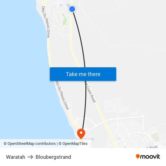 Waratah to Bloubergstrand map