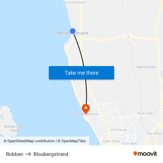 Robben to Bloubergstrand map