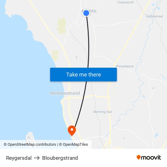 Reygersdal to Bloubergstrand map