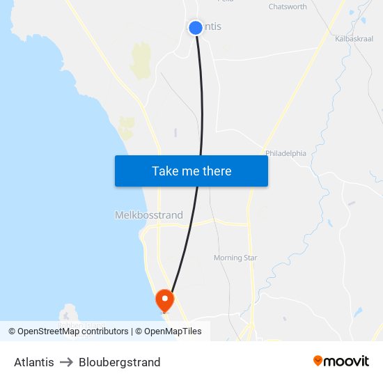 Atlantis to Bloubergstrand map