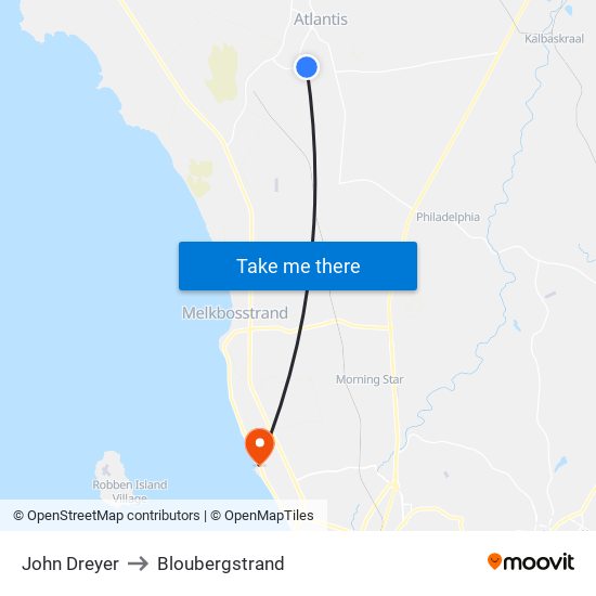 John Dreyer to Bloubergstrand map