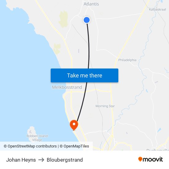 Johan Heyns to Bloubergstrand map