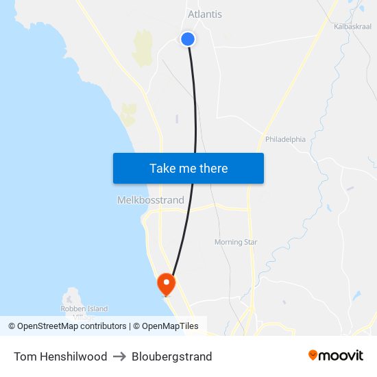 Tom Henshilwood to Bloubergstrand map