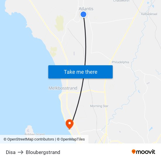 Disa to Bloubergstrand map