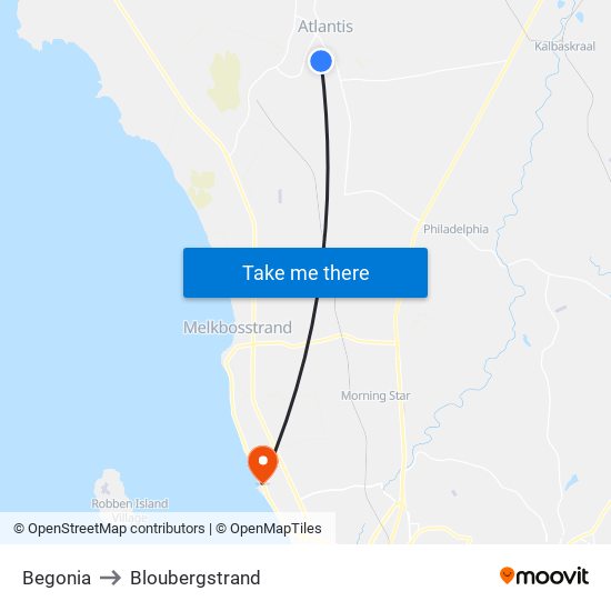 Begonia to Bloubergstrand map