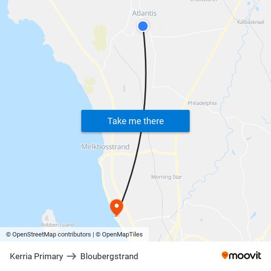 Kerria Primary to Bloubergstrand map