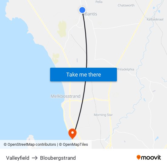 Valleyfield to Bloubergstrand map