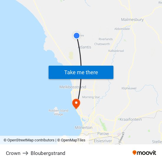 Crown to Bloubergstrand map