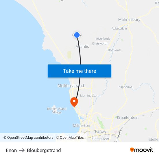 Enon to Bloubergstrand map