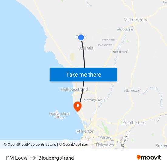 PM Louw to Bloubergstrand map