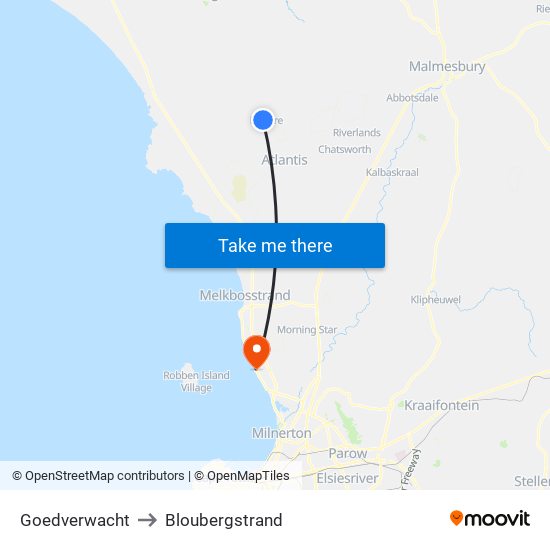 Goedverwacht to Bloubergstrand map