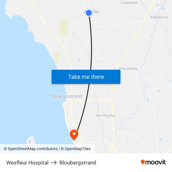 Wesfleur Hospital to Bloubergstrand map