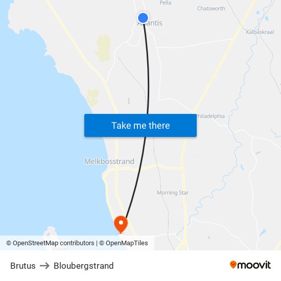 Brutus to Bloubergstrand map