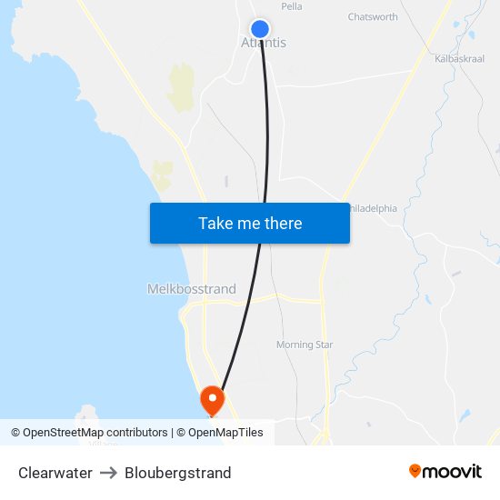 Clearwater to Bloubergstrand map