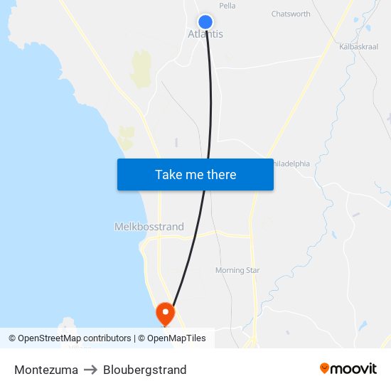 Montezuma to Bloubergstrand map