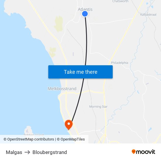 Malgas to Bloubergstrand map